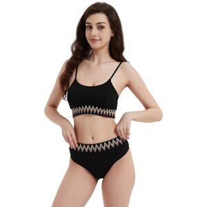 Women High Waisted Bikini Sets Two Pieces Swimsuits Block Trim Bating Suit
